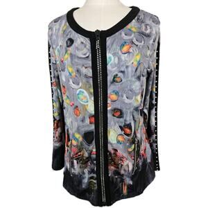 Tango Mango Art To Wear Rhinestone Zipper Studded Sleeve Stretch Jacket Sz L